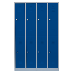 Artikel Nr. 520242 - Stahl-Fächer-Schrank - 4 Abteile, 2 Fächer übereinander, auf Sockel. Anzahl der Fächer: 8, Abteilbreite 300 mm - sofort lieferbar!