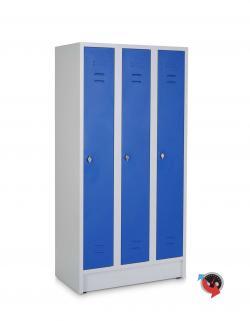 Artikel Nr. 510131 - Stahl-Kleiderspind - Abteilbreite 30 cm - Gesamtbreite 90 cm- 3 Drehriegel für 3 Personen - blaue Türen  - sofort lieferbar - Preishit !